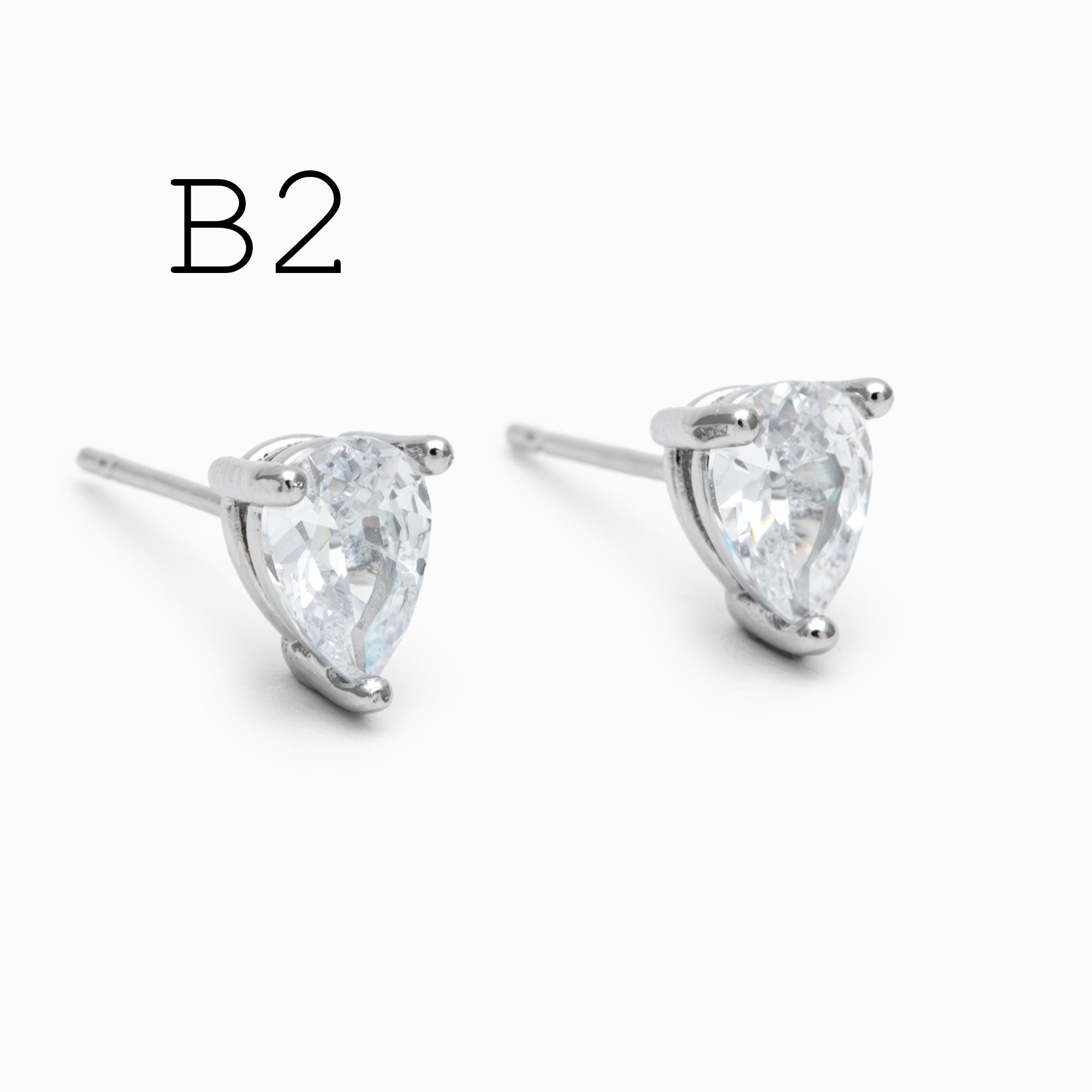 10pcs CZ Pave Daity Earring Studs, 18K Gold/ Rhodium plated Brass Ear Posts, Geometric Earring Findings (#GB-2618)